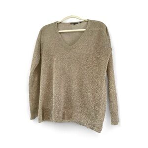 Vince metallic V-Neck long-sleeve sheer top, Shimmer silver Women's size small